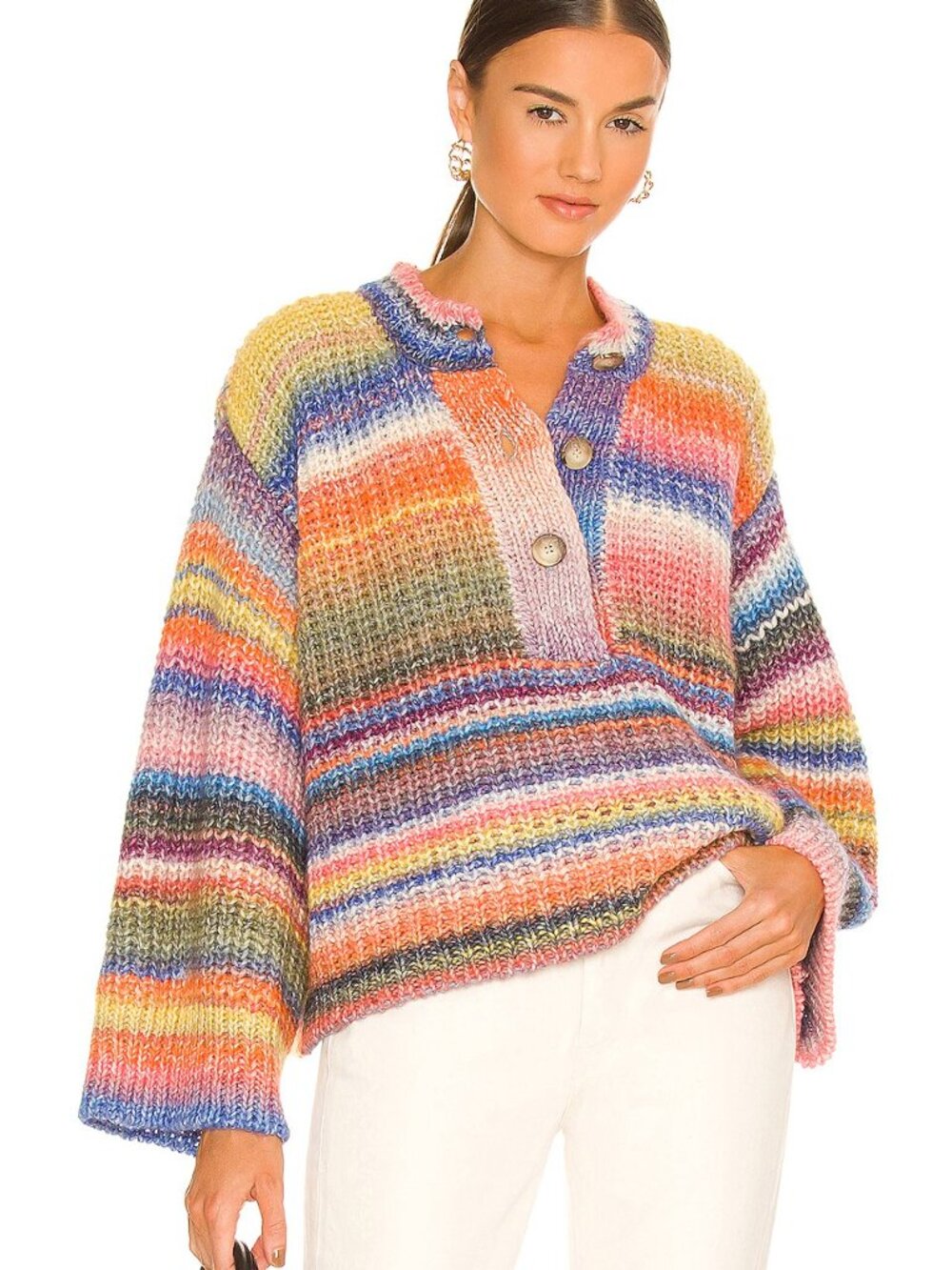 Something Navy Ombre Henley Sweater rainbow small